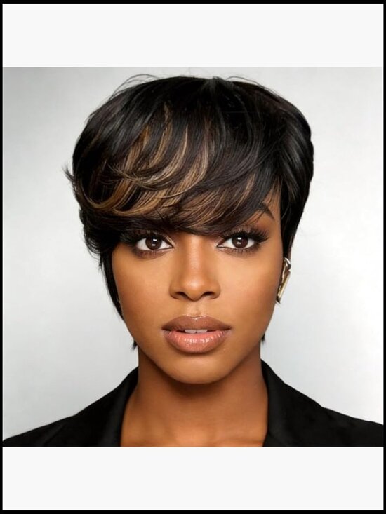 Pixie Cut Human Hair Wig Glueless Short Straight with Bangs 150% Density